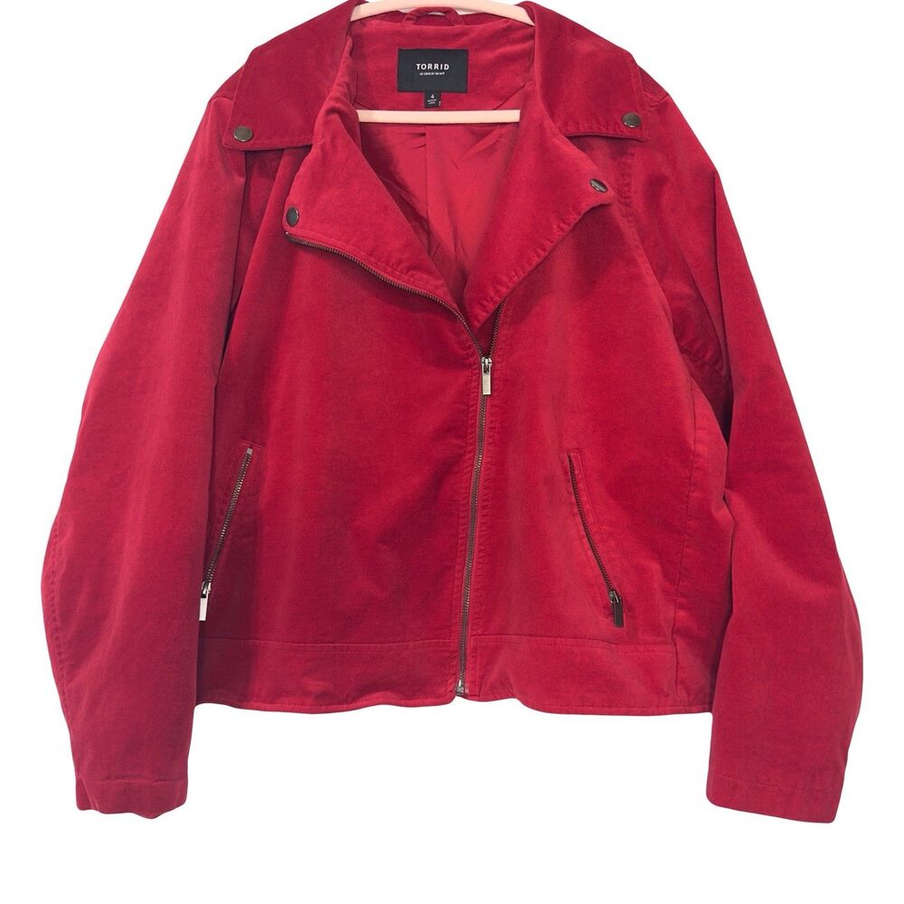 Torrid 4 Moto Jacket Plus Size 4X Red Biker Velveteen Asymmetrical Zip Front